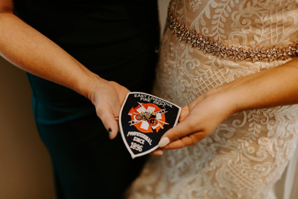Firefighter Patch on Wedding Day, Estate at New Albany Fall Wedding
