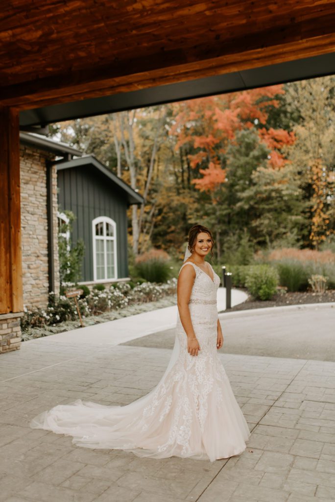First Look with Bridesmaids, Estate at New Albany Fall Wedding