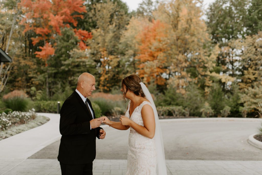 First Look with Father, Estate at New Albany Fall Wedding