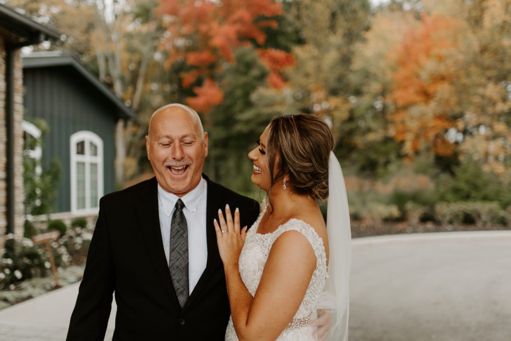 First Look with Father, Estate at New Albany Fall Wedding