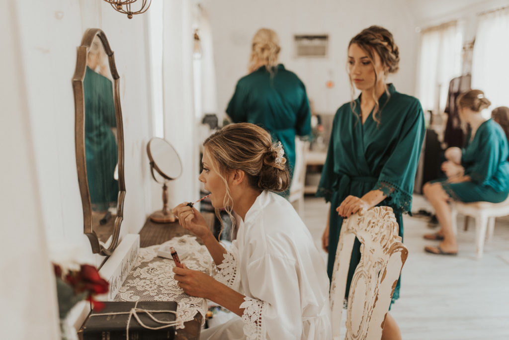 Bride and Bridesmaids Getting Ready on Wedding Day